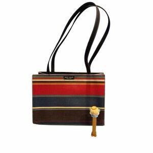 Kate Spade New York Multicolor Striped Canvas Tote Bag Snap Closure